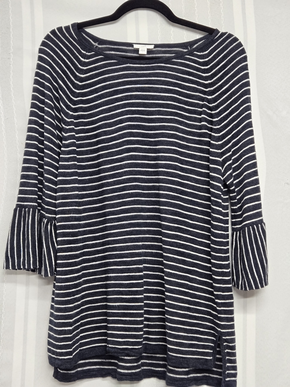 J JILL Striped Navy & White Bell-Sleeve Women's Top Size Large
